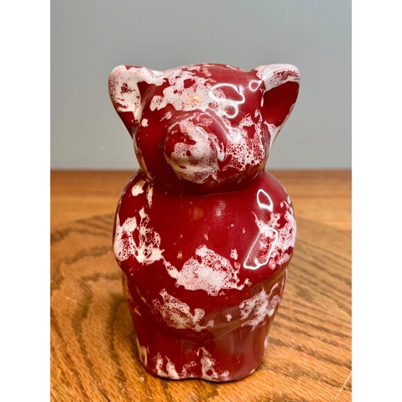 Vintage Bybee Pottery Piggy Bank 6" Tall Maroon White Splatter Sponge Ware Pain - Picture 1 of 10